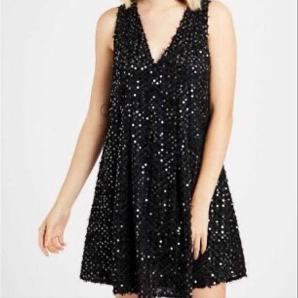 Altar'd State Stella Black Sequin Sleeveless Mini Dress Size Small - Picture 1 of 8